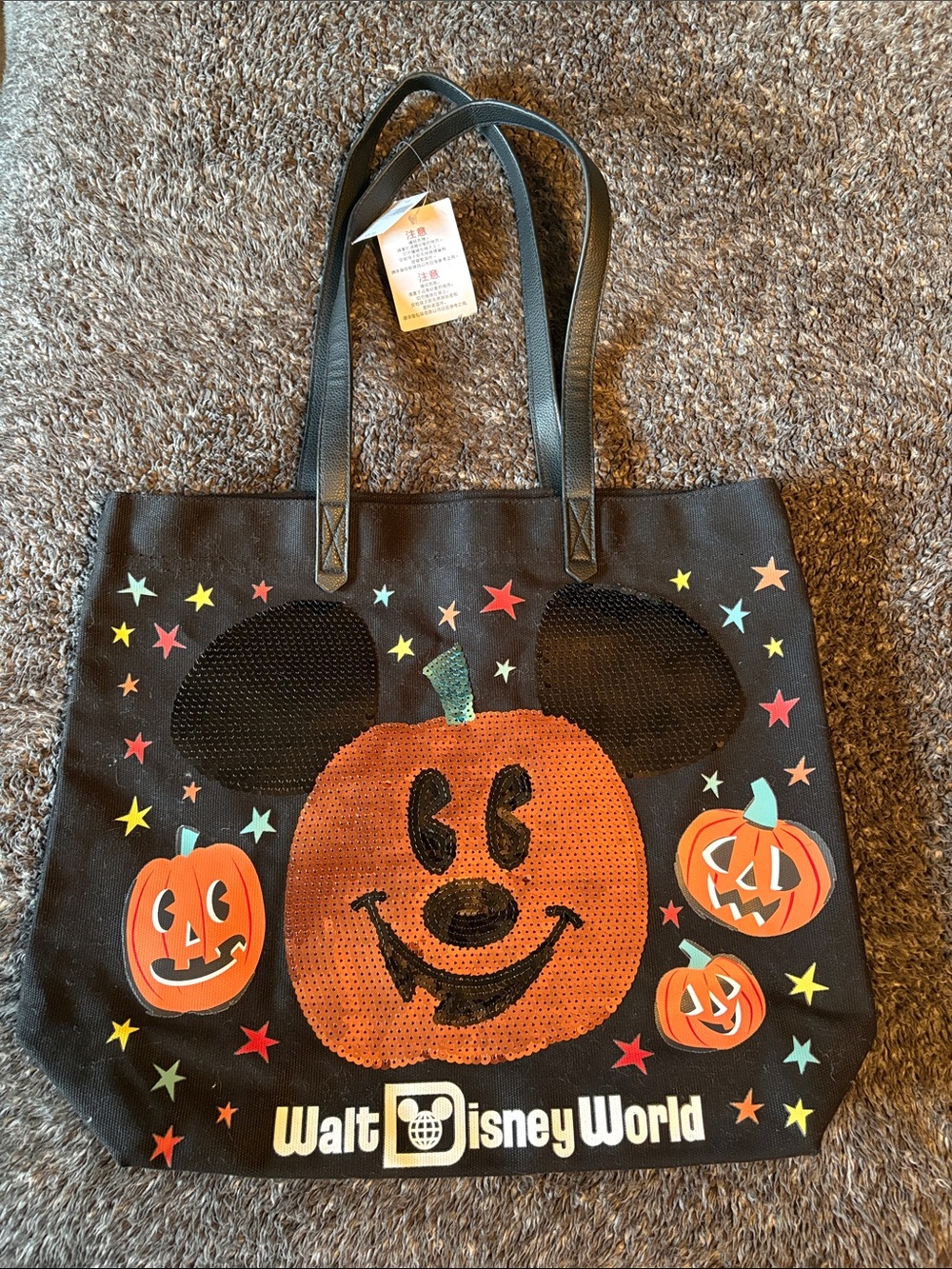 Disney Black Tote with Orange Sequin Mickey Pumpkin Halloween
